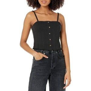 Volcom Women's Lived in Lounge Button Front Strappy Tank Top XL BLACK
